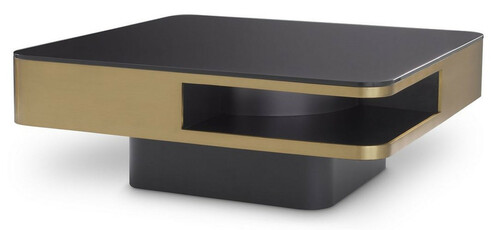 Casa Padrino Luxus Couchtisch Messingfarben / Schwarz 89,5 x 89,5 x H. 33,5 cm - Wohnzimmertisch mit Glasplatte - Wohnzimmer M�bel - Luxus M�bel