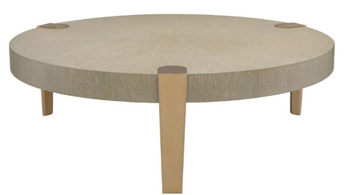 Casa Padrino Luxus Couchtisch Hellbraun / Messingfarben  121 x H. 38,5 cm - Runder Wohnzimmertisch mit Metallbeinen - Wohnzimmerm�bel