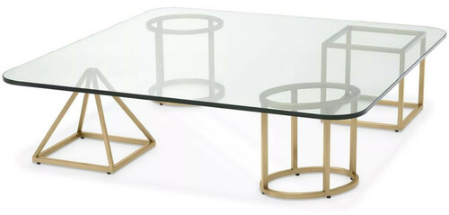 Casa Padrino Luxus Messing Couchtisch 120 x 120 x H. 30 cm - Quadratischer Wohnzimmertisch mit Glasplatte - Wohnzimmer M�bel - Luxus M�bel - Wohnzimmer Einrichtung - Luxus Einrichtung