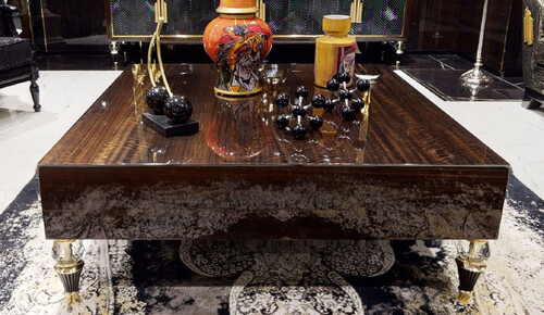 Casa Padrino Luxus Couchtisch Dunkelbraun / Schwarz / Gold 110 x 110 x H. 40 cm - Quadratischer Wohnzimmertisch - Wohnzimmer M�bel - Massivholz M�bel - Luxus M�bel - Luxus Einrichtung