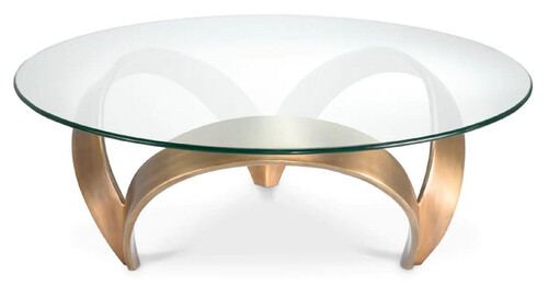 Casa Padrino Luxus Couchtisch Vintage Messing  110 x H. 36,5 cm - Runder Aluminium Wohnzimmertisch mit Glasplatte - Wohnzimmer M�bel - Hotel M�bel - Luxus M�bel - Luxus Kollektion