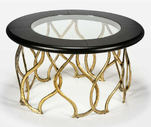 Casa Padrino Luxus Couchtisch Schwarz / Messingfarben  80 x H. 45 cm - Runder Wohnzimmertisch mit Glasplatte - Luxus Wohnzimmer M�bel