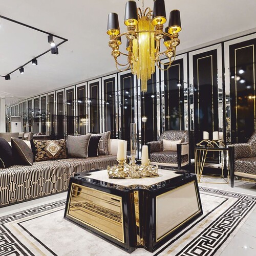 Casa Padrino Luxus Couchtisch Creme / Schwarz / Gold 115 cm - Hotel & Wohnzimmer M�bel