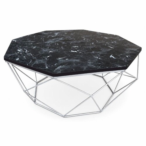 Casa Padrino Luxus Couchtisch mit Kunstmarmor Tischplatte Schwarz / Silber 98 cm - Wohnzimmer M�bel - Luxus M�bel