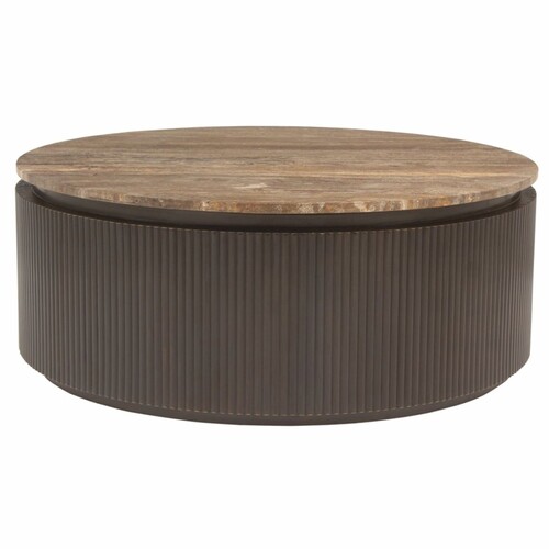 Casa Padrino Luxus Couchtisch mit Travertin Tischplatte Braun 90 cm - Wohnzimmer M�bel