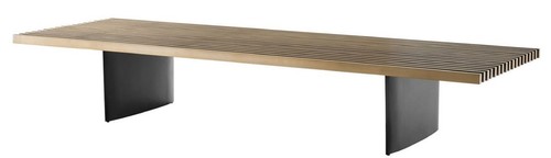 Casa Padrino Luxus Couchtisch Messing / Schwarz 220 x 78 x H. 38 cm - Wohnzimmertisch mit Edelstahl Tischplatte - Luxus M�bel