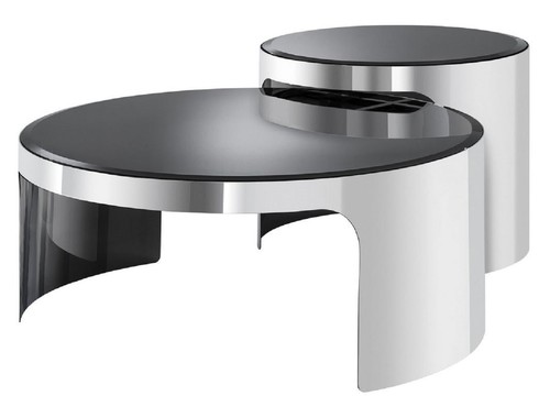 Casa Padrino Designer Couchtisch Set Silber / Schwarz - Luxus Edelstahl Wohnzimmertische mit Glasplatten - Luxus Wohnzimmer M�bel
