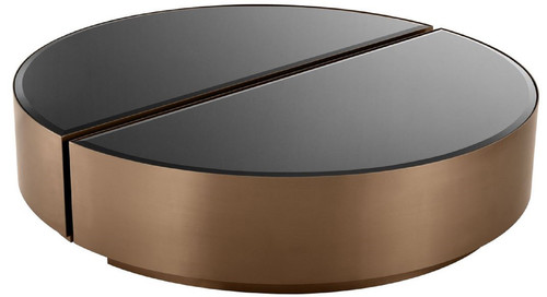 Casa Padrino Luxus Couchtisch Set Kupferfarben / Schwarz - 2 halbkreisf�rmige Edelstahl Wohnzimmertische mit abgeschr�gten Glasplatten - Luxus Wohnzimmer M�bel