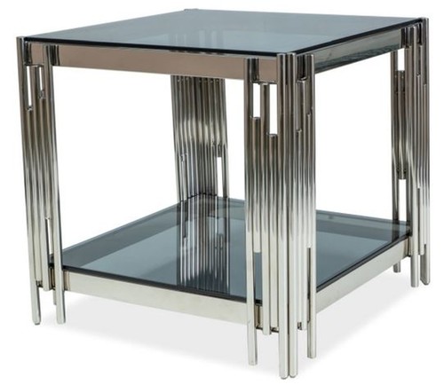 Casa Padrino Luxus Beistelltisch Silber / Schwarz 55 x 55 x H. 55 cm - Edelstahl Tisch mit get�nten Glasplatten - Luxus M�bel