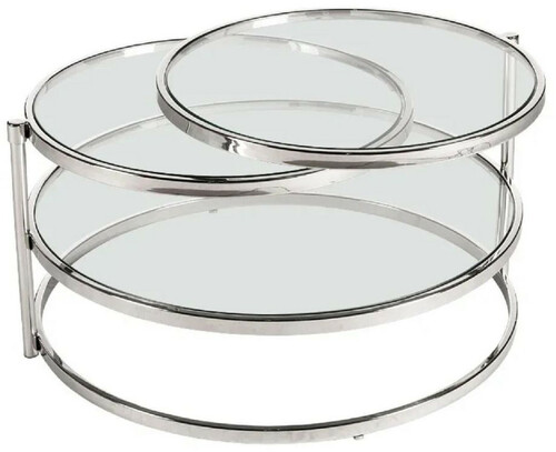 Casa Padrino Luxus Couchtisch Silber 84 x 80 x H. 45 cm - Metall Wohnzimmertisch mit Glasplatten - Wohnzimmer M�bel - Luxus M�bel