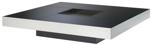 Casa Padrino Luxus Couchtisch Silber / Schwarz 120 x 120 x H. 23,5 cm - Quadratischer Edelstahl Wohnzimmertisch mit Spiegelglas Tischplatten - Wohnzimmer M�bel - Luxus Qualit�t