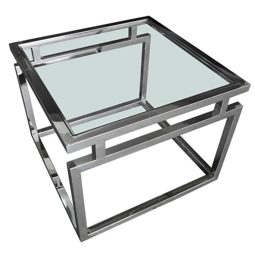 Casa Padrino Luxus Couchtisch Silber 65 x 65 x H. 50 cm - Quadratischer Edelstahl Wohnzimmertisch mit Glasplatte