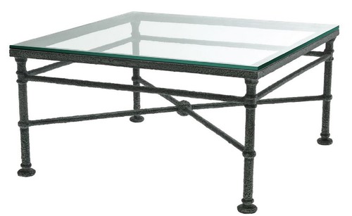 Casa Padrino Luxus Couchtisch Schwarz verwittert 85 x 85 x H. 44,5 cm - 4-eckiger Wohnzimmertisch mit Glasplatte - Luxus Wohnzimmer M�bel