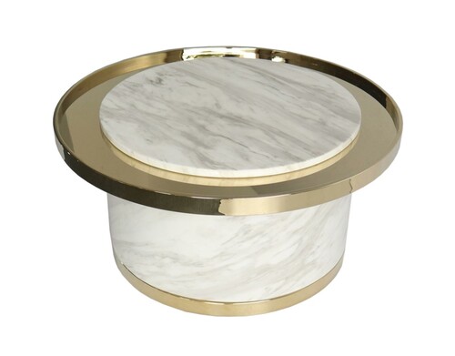 Casa Padrino Luxus Couchtisch Wei� / Gold  80 x H. 38 cm - Runder Marmor Wohnzimmertisch mit Edelstahl