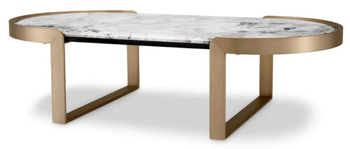 Casa Padrino Luxus Couchtisch Messing / Wei� 120 x 60,5 x H. 32,5 cm - Ovaler Wohnzimmertisch mit Marmorplatte - Wohnzimmer M�bel - Luxus M�bel - Luxus Kollektion