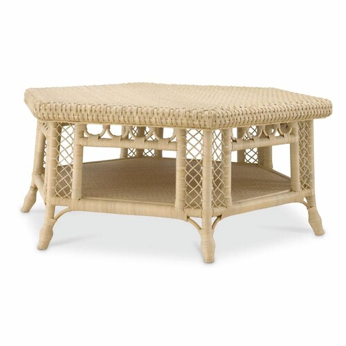 Casa Padrino Luxus Rattan Couchtisch Naturfarben 120 x 105 x H. 50 cm - Wohnzimmer M�bel