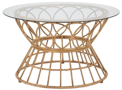 Casa Padrino Luxus Couchtisch mit Glasplatte Naturfarben  75 cm - Wohnzimmer M�bel