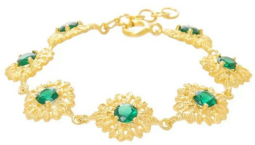 Casa Padrino Luxus Damen Armband Gold / Gr�n - Elegantes handgefertigtes vergoldetes Sterlingsilber Armband mit Edelsteinen - Damen Armschmuck - Damenschmuck