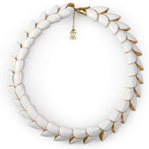 Casa Padrino Luxus Damen Halskette Wei� / Gold - 18 Karat Vergoldete Sterlingsilber Kette mit feinstem spanischen Porzellan - Hochwertiger Damenschmuck