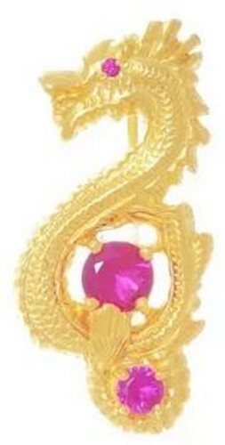 Casa Padrino Luxus Damen Brosche Drache Gold / Rot - Elegante handgefertigte vergoldete Sterlingsilber Anh�nger mit Edelsteinen - Handgefertigter Luxus Damenschmuck