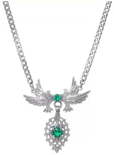 Casa Padrino Luxus Damen Halskette Tauben Silber / Gr�n - Elegante handgefertigte Sterlingsilber Kette mit Edelsteinen - Luxus Damenschmuck