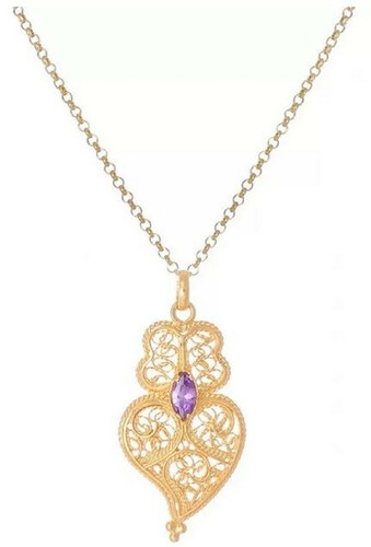 Casa Padrino Luxus Damen Halskette Gold / Lila - Elegante handgefertigte vergoldete Sterlingsilber Kette mit Edelstein - Luxus Damenschmuck