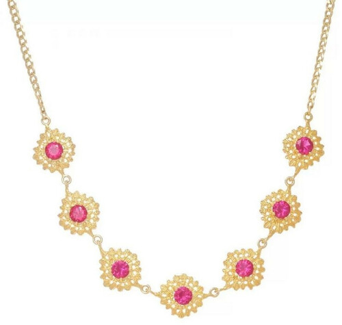 Casa Padrino Luxus Damen Halskette Gold / Rot - Elegante handgefertigte vergoldete Sterlingsilber Kette mit Edelsteinen - Luxus Damenschmuck