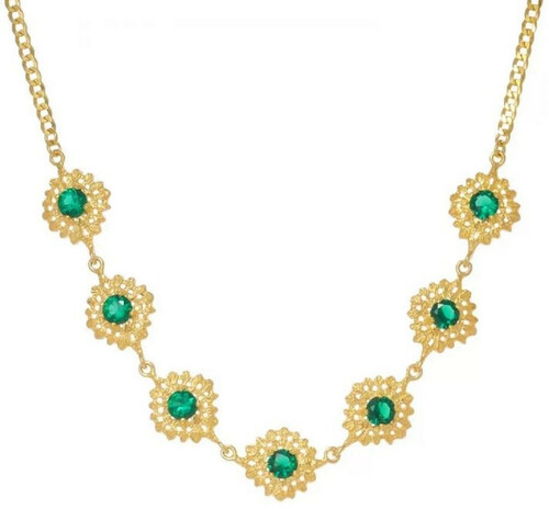 Casa Padrino Luxus Damen Halskette Gold / Gr�n - Elegante handgefertigte vergoldete Sterlingsilber Kette mit Edelsteinen - Luxus Damenschmuck