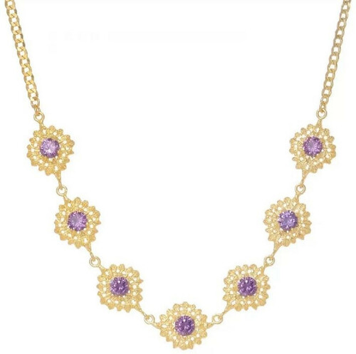 Casa Padrino Luxus Damen Halskette Gold / Lila - Elegante handgefertigte vergoldete Sterlingsilber Kette mit Edelsteinen - Luxus Damenschmuck