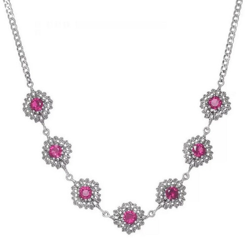 Casa Padrino Luxus Damen Halskette Silber / Rot - Elegante handgefertigte Sterlingsilber Kette mit Edelsteinen - Luxus Damenschmuck