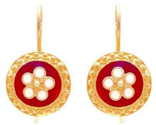Casa Padrino Luxus Damen Ohrringe Gold / Rot / Wei� - Handgefertigte vergoldete Ohrringe mit edler Emaille - Luxus Damenschmuck