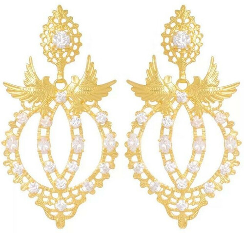 Casa Padrino Luxus Damen Ohrringe Gold - Elegante vergoldete Sterlingsilber Ohrringe mit Edelsteinen - Handgefertigter Luxus Damenschmuck