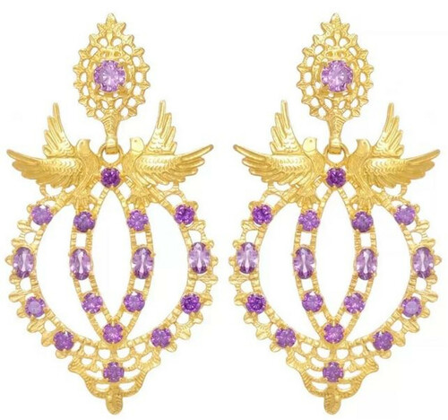 Casa Padrino Luxus Damen Ohrringe Gold / Lila - Elegante vergoldete Sterlingsilber Ohrringe mit Edelsteinen - Handgefertigter Luxus Damenschmuck