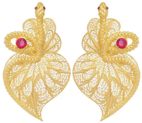 Casa Padrino Luxus Damen Ohrringe Schlange Gold / Rot - Elegante vergoldete Sterlingsilber Ohrringe mit Edelsteinen - Luxus Damenschmuck