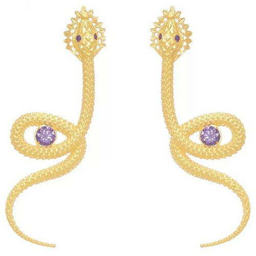 Casa Padrino Luxus Damen Ohrringe Schlange Gold / Lila - Elegante handgefertigte vergoldete Sterlingsilber Ohrringe mit Edelsteinen - Handgefertigter Luxus Damenschmuck