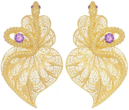 Casa Padrino Luxus Damen Ohrringe Schlange Gold / Lila - Elegante vergoldete Sterlingsilber Ohrringe mit Edelsteinen - Luxus Damenschmuck