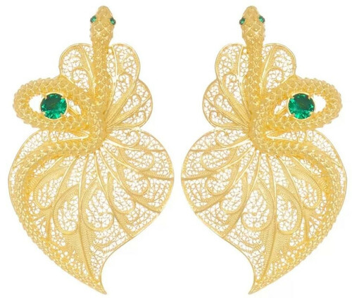 Casa Padrino Luxus Damen Ohrringe Schlange Gold / Gr�n - Elegante vergoldete Sterlingsilber Ohrringe mit Edelsteinen - Luxus Damenschmuck