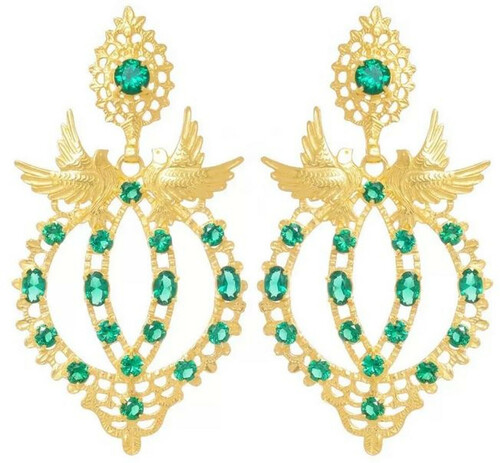 Casa Padrino Luxus Damen Ohrringe Gold / Gr�n - Elegante vergoldete Sterlingsilber Ohrringe mit Edelsteinen - Handgefertigter Luxus Damenschmuck