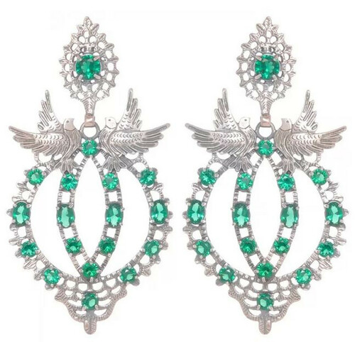 Casa Padrino Luxus Damen Ohrringe Silber / Gr�n - Elegante Sterlingsilber Ohrringe mit Edelsteinen - Handgefertigter Luxus Damenschmuck