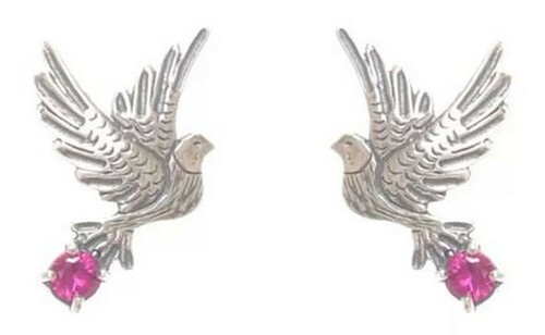 Casa Padrino Luxus Damen Ohrringe Taube Silber / Rot - Elegante handgefertigte Sterlingsilber Ohrringe mit Edelsteinen - Handgefertigter Luxus Damenschmuck