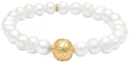 Casa Padrino Luxus Damen Perlen Armband Wei� / Gold - Elegantes handgefertigtes Armband mit vergoldetem Sterlingsilber - Damen Armschmuck - Damenschmuck