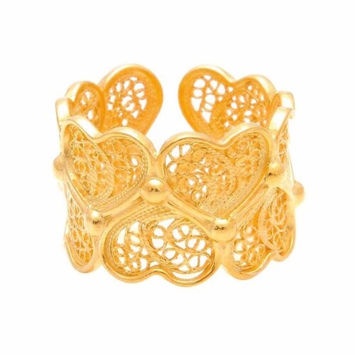 Casa Padrino Luxus Sterlingsilber Damenring Herzen Gold - Eleganter Damenschmuck