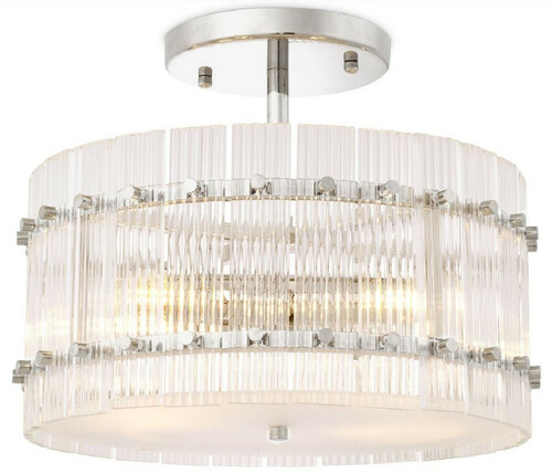 Casa Padrino Luxus Deckenleuchte Silber / Wei�  45 x H. 22 cm - Runde Glas Deckenlampe - Moderne Deckenleuchten