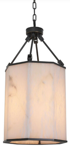 Casa Padrino Luxus H�ngeleuchte Bronze / Alabaster 35 x 32,5 x H. 71,5 cm - Edle Metall Deckenlaterne mit Alabaster Lampenschirm - Luxus Qualit�t