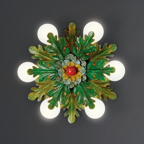 Casa Padrino Luxus Deckenleuchte Mehrfarbig  33 x H. 11 cm - Handgefertigte Deckenleuchte aus Schmiedeeisen mit Blattwerk - Luxus Kollektion - Edel & Prunkvoll