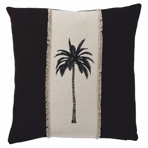 Casa Padrino Luxus Deko Baumwoll Kissen Palme Schwarz / Beige 50 x 50 cm