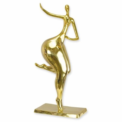 Casa Padrino Luxus Deko Bronze Skulptur Frau Gold H. 76,6 cm - Abstrakte Deko Figur