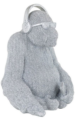 Casa Padrino Luxus Deko Figur Gorilla Affe Silber 26 x 24 x H. 35 cm - Kunstharz Deko Skulptur - Wohnzimmer Deko - Schreibtisch Deko - Luxus Deko Tierfigur