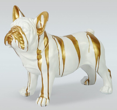 Casa Padrino Luxus Deko Figur Hund Bulldogge Weiß / Gold 89 x H