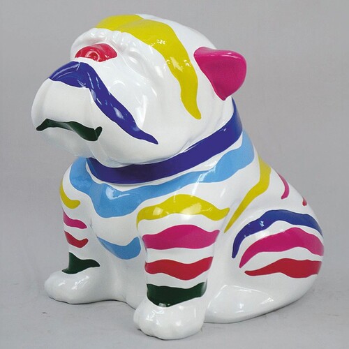 Casa Padrino Deko Figur Hund Bulldogge Wei� / Bunt H. 60 cm - Deko Skulptur